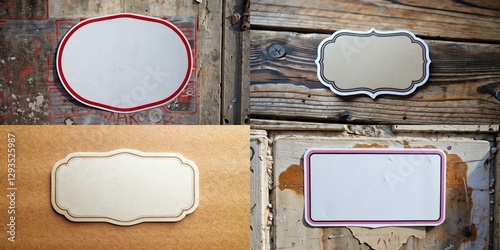 A collection of four different shaped stickers, including a square, a circle, a triangle, and a rectangle