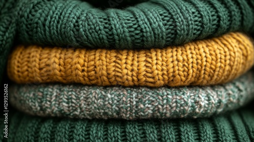 Softly textured knitted sweaters in earthy hues create a warm and inviting seasonal ambiance