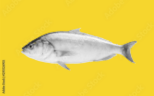 Creative collage of a halftone fish illustration against a bright yellow background showcasing artistic expression photo