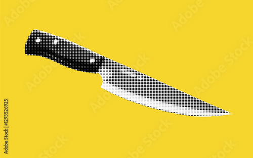 Artistic collage featuring a halftone knife design against a bright yellow backdrop for a playful culinary expression