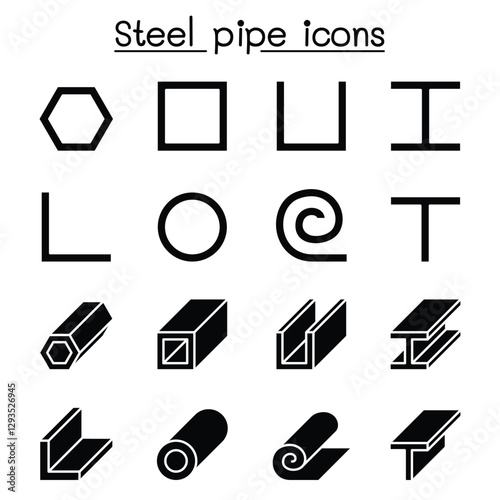Steel Pipe icons set in thin line style