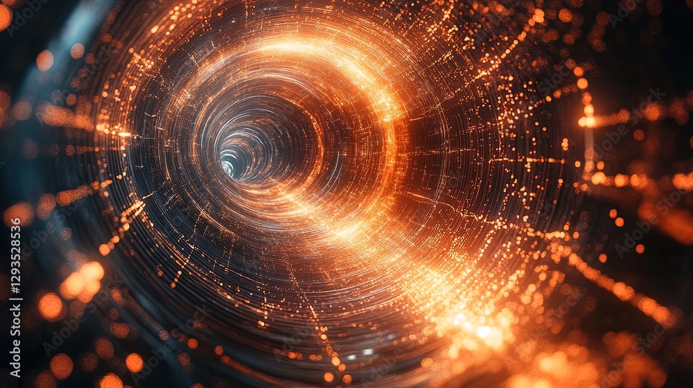 Obraz premium Visualization of quantum tunneling with particles phasing through barriers, futuristic light effects 