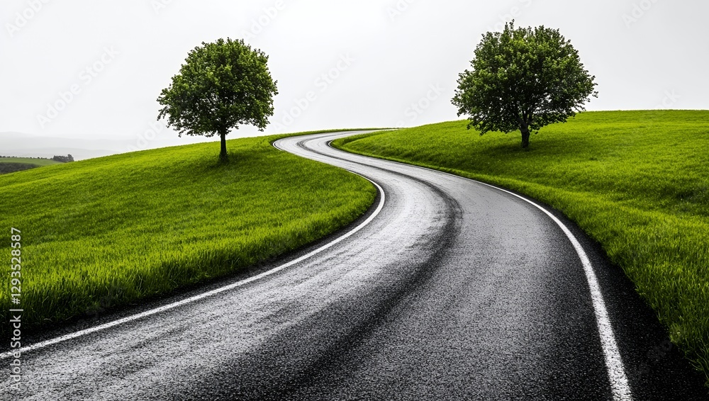 Serene Winding Road Green Hills Landscape Nature Scenery Sky Path Open Calm View Trees Serene Winding Road Green Hills Landscape Nature Scenery Sky Path Open Calm View Trees