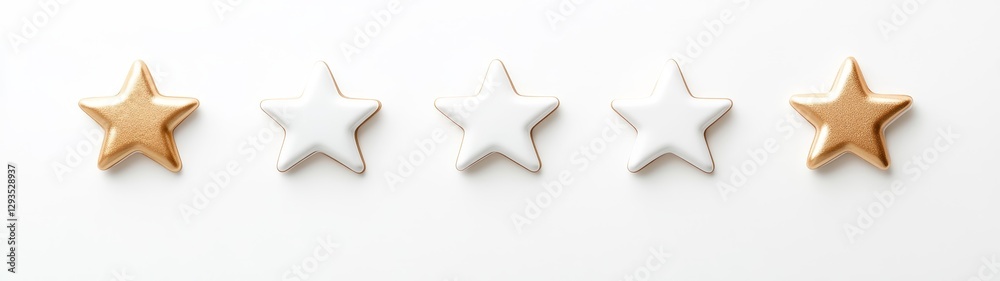 Five Decorative Stars in Gold and White Placed on a Light Background Five Decorative Stars in Gold and White Placed on a Light Background