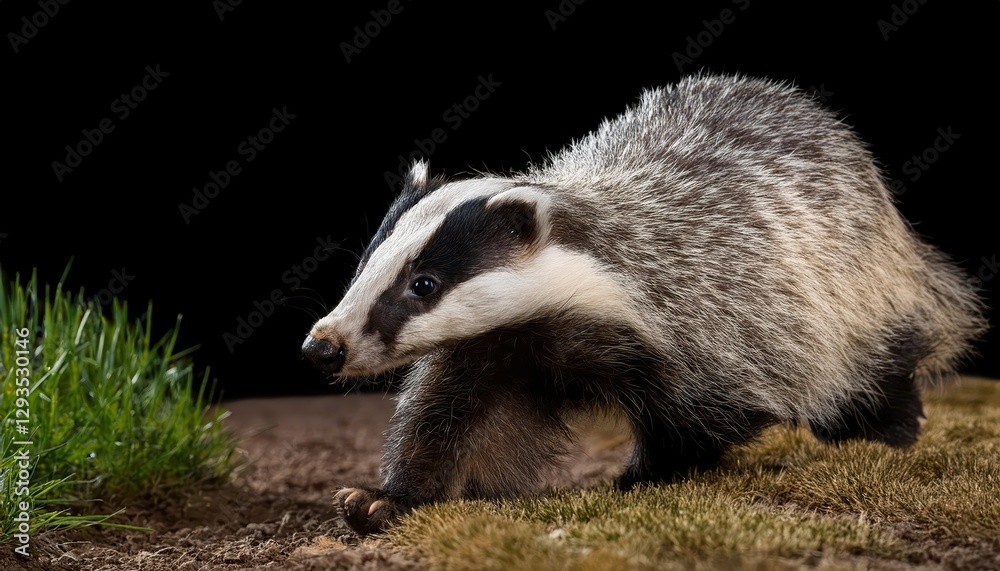 European Badger A Young Voyager Strides Across a Serene European Landscape at Dawn, Capturing the Youthful Spirit of Nature in Monochrome Palettes. European Badger A Young Voyager Strides Across a Serene European Landscape at Dawn, Capturing the Youthful Spirit of Nature in Monochrome Palettes.