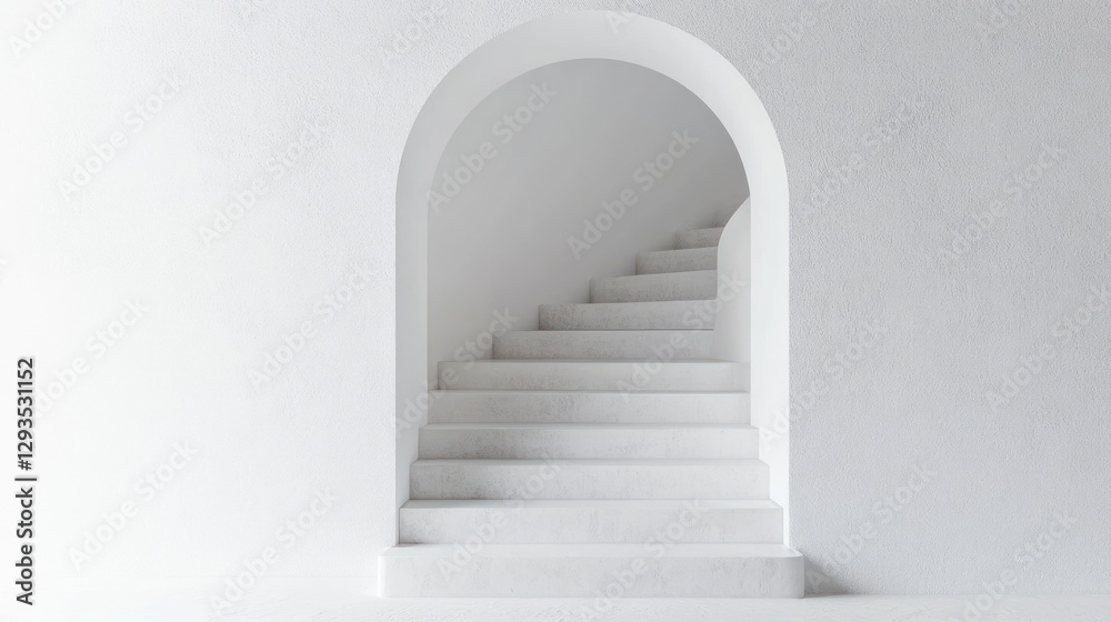 Obraz premium White staircase in arched doorway, minimalist interior, architectural design, website background