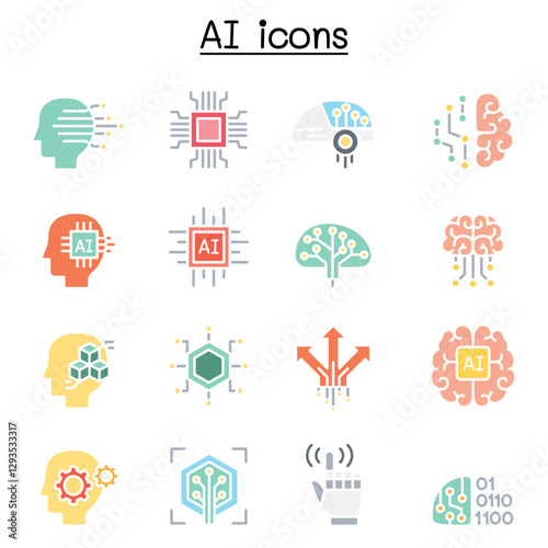 AI, Artificial intelligence icon set in thin line style