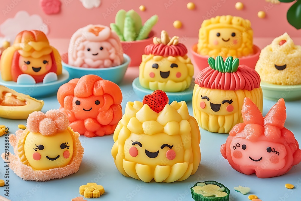 Cute food characters on pastel background Cute food characters on pastel background