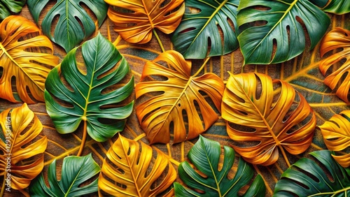Wallpaper Mural Vibrant Tropical Leaves in Shades of Green and Yellow Background Torontodigital.ca