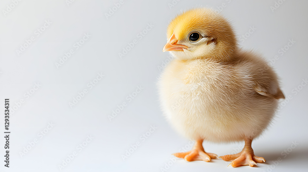 Obraz premium A baby chick is standing on a white background