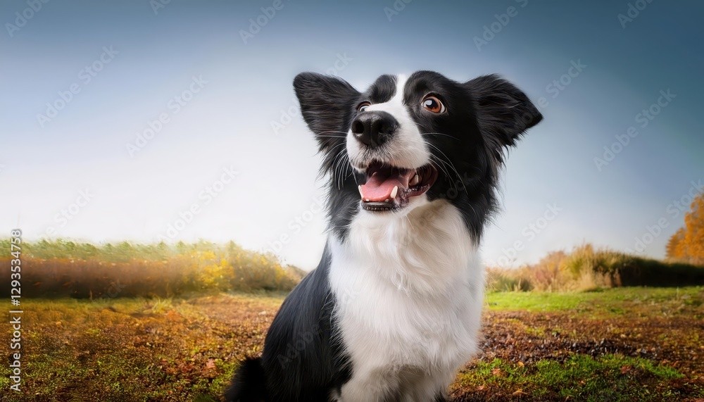 Black and White Canvas of Exuberant Mood A Black Dog Gazing Upward with Spirited Enthusiasm in a Timeless Setting Black and White Canvas of Exuberant Mood A Black Dog Gazing Upward with Spirited Enthusiasm in a Timeless Setting