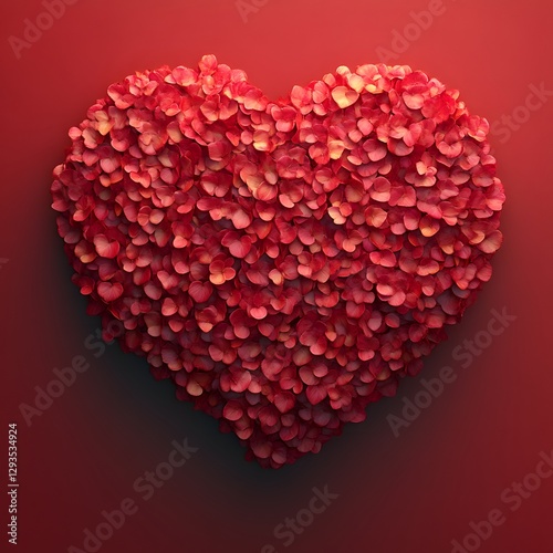 Heart Shaped Rose Petals on Red Background