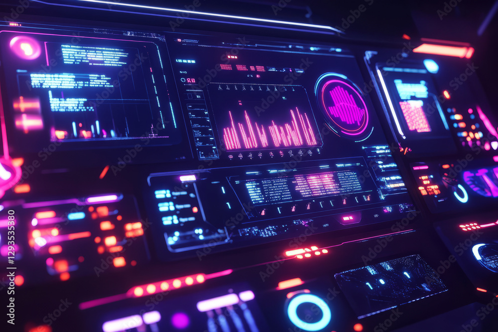 A glowing holographic interface, floating in deep cyberspace, displaying complex data charts, futuristic symbols, and AI-driven UI elements. The abstract technology background represents cybernetic A glowing holographic interface, floating in deep cyberspace, displaying complex data charts, futuristic symbols, and AI-driven UI elements. The abstract technology background represents cybernetic