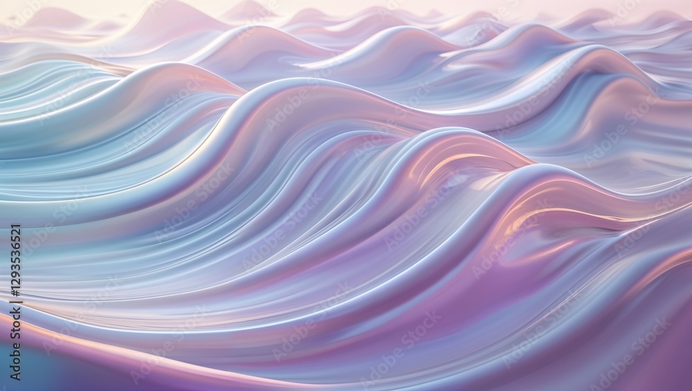 Sinuous forms of abstract 3D shapes flow seamlessly, creating a tranquil atmosphere. Soft pastel colors blend harmoniously, resembling gentle waves in an ethereal landscape Sinuous forms of abstract 3D shapes flow seamlessly, creating a tranquil atmosphere. Soft pastel colors blend harmoniously, resembling gentle waves in an ethereal landscape