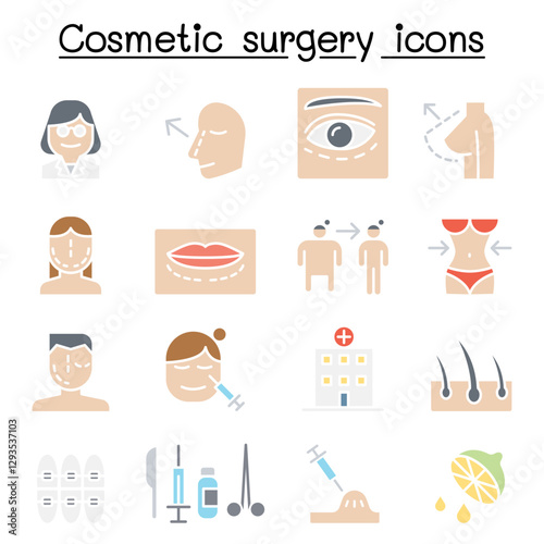 Cosmetic Surgery , Surgical operation icon set in thin line style