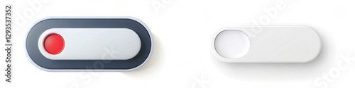Two buttons, one red and one white, are shown side by side. The red button is labeled 