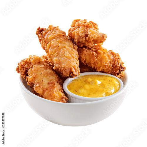Crispy fried chicken tenders with dipping sauce  
