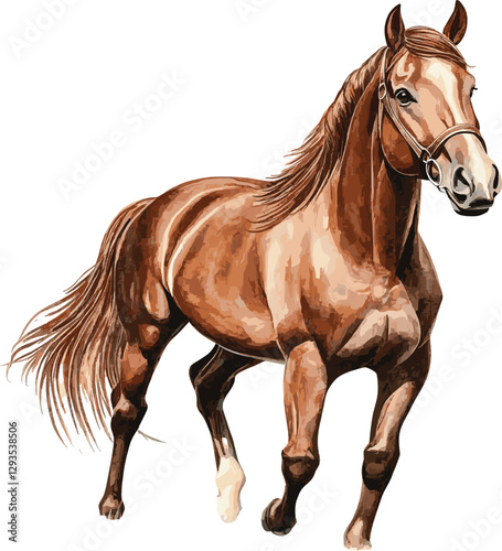 Brown Horse Vector Illustration, Isolated on White Background