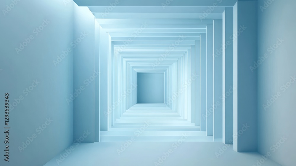 Blue abstract hallway, light at end, perspective, modern design, background for presentations Blue abstract hallway, light at end, perspective, modern design, background for presentations