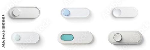 A collection of buttons, some of which are blue and white, are arranged in a row. The blue and white button is in the middle of the row, and the other buttons are all white