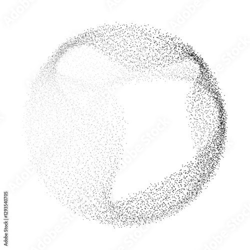 Abstract vector black dot particles fluid flowing round shape wavy smooth curve on transparent background in concept of technology, science, music, modern.