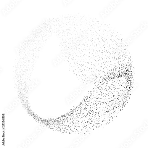 Abstract vector black dot particles fluid flowing round shape wavy smooth curve on transparent background in concept of technology, science, music, modern.