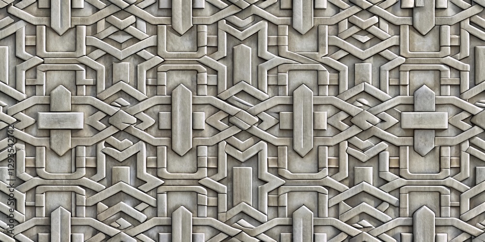 Intricate Stone Carving Featuring an Abstract Geometric Pattern with Interlocking Shapes and Lines, Creating a Complex and Visually Engaging Texture Intricate Stone Carving Featuring an Abstract Geometric Pattern with Interlocking Shapes and Lines, Creating a Complex and Visually Engaging Texture