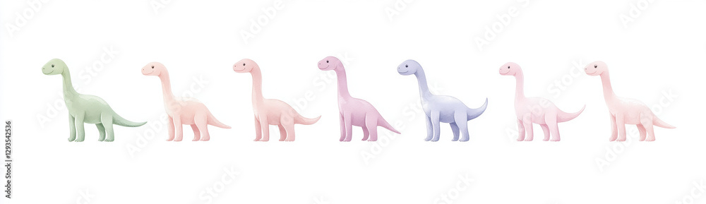 Fototapeta premium Delightful watercolor baby dinosaurs in pastel colors, showcasing charming collection of playful designs. Perfect for children decor or educational materials
