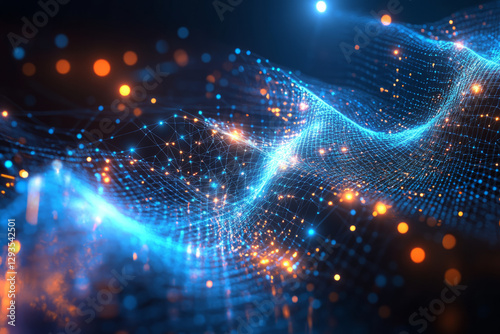 A mesmerizing quantum data explosion, featuring glowing cybernetic light fragments, futuristic neural network patterns, and pulsating AI-driven holographic waves. The high-tech abstract background