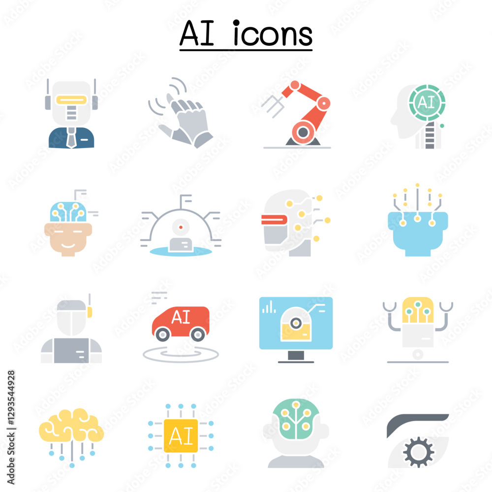 AI , Artificial intelligence icon set in thin line style AI , Artificial intelligence icon set in thin line style