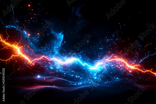 Abstract lightning patterns crackling in a dark, stormy environment with electric arcs and sudden bursts of energy, showcasing nature's raw power and energy