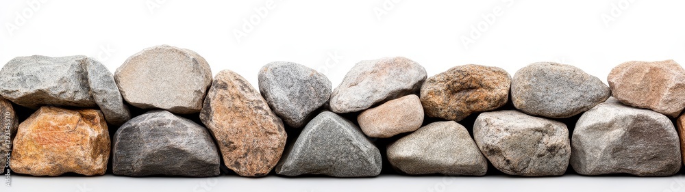Various Natural Stones in a Line on a White Background Various Natural Stones in a Line on a White Background