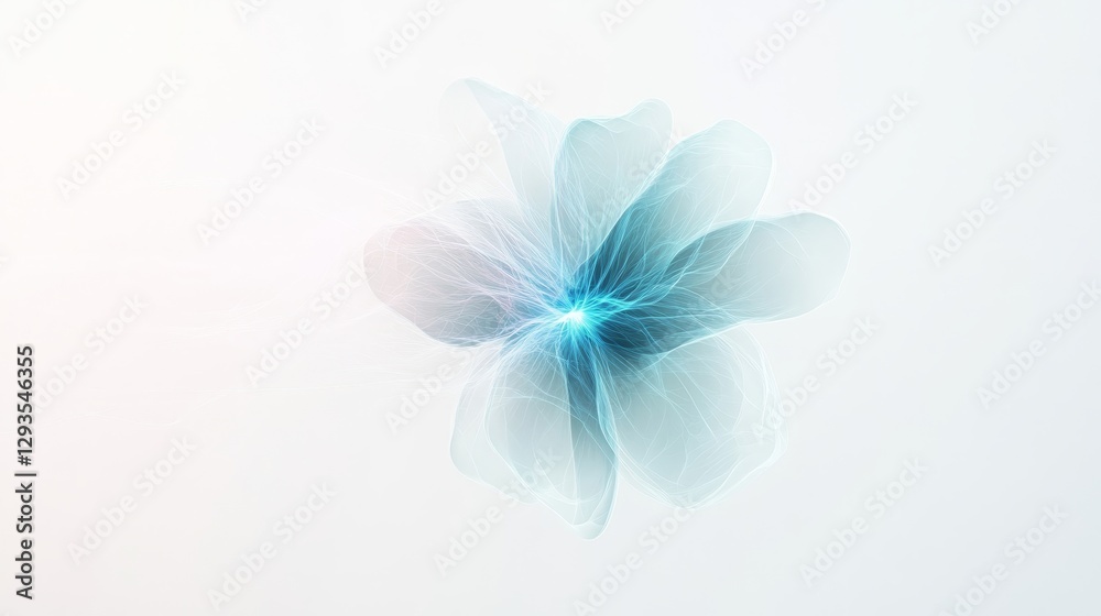Fototapeta premium Ethereal Flower with Fine Lines and Soft Blue Tones on White Background