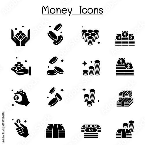 Money, Cash , Coin Bank note icon set in thin line style