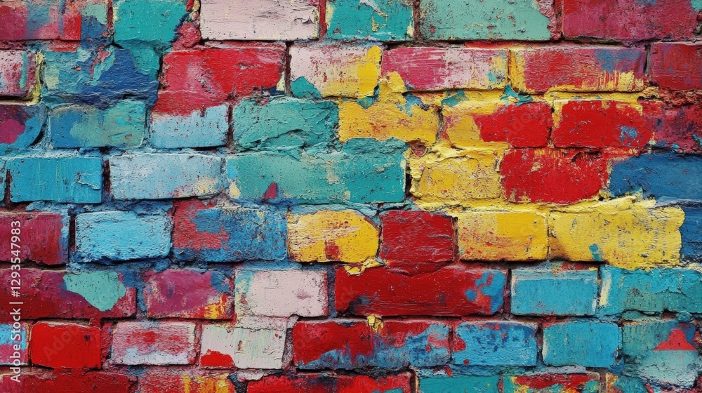 Fototapeta premium Captivating colorful brick wall featuring a stunning array of bright paint colors creating a bold visual statement