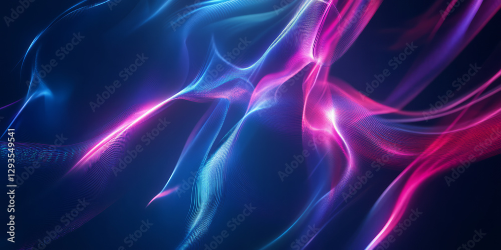 Obraz premium A sleek and dynamic abstract background featuring softly pulsing neon currents, interwoven in a seamless, futuristic cyber flow. The glowing digital symmetry and fluid energy create an immersive