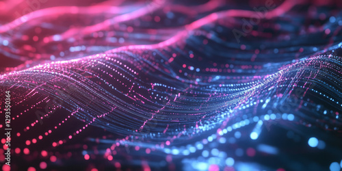 A futuristic abstract background with cascading layers of radiant neon digital mesh, dynamically shifting in an infinite cybernetic network. The interplay of light and seamless motion creates a sleek,