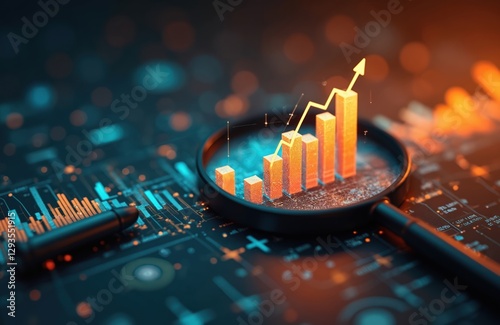 Obraz na płótnie Magnifying glass highlights business growth chart with upward trend. Generative AI analysis financial success stock increase profit investment statistic performance market economy improvement w salonie