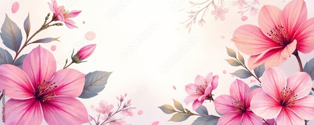 Obraz premium Vibrant floral watercolor design with soft pastel hues and intricate abstract shapes, vibrant, background