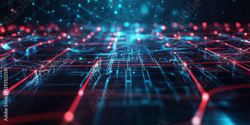 A futuristic AI-driven next-generation 6G communication network, displaying glowing cybernetic ultra-fast data transmission pathways, pulsating holographic low-latency connectivity grids, and swirling