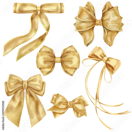 Bows elements vector set isolated on white in watercolor style