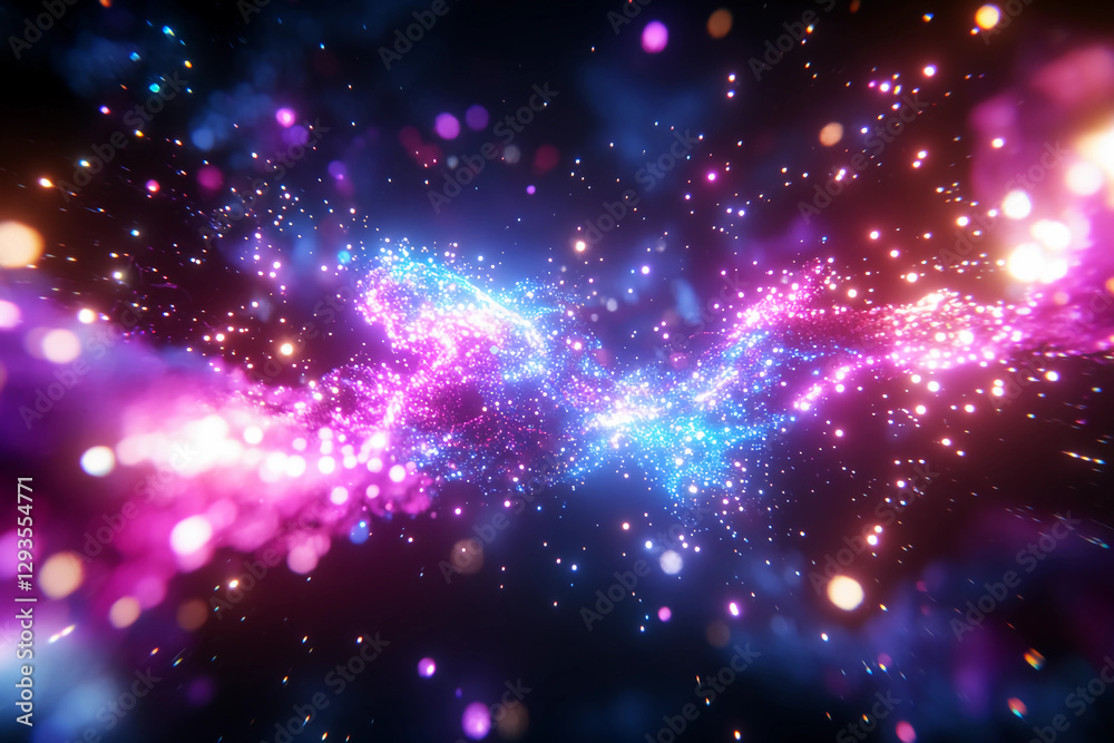 Glowing Photons Dispersing in All Directions with Electric Blue, Violet, and White Trails Against a Deep Space Backdrop Glowing Photons Dispersing in All Directions with Electric Blue, Violet, and White Trails Against a Deep Space Backdrop
