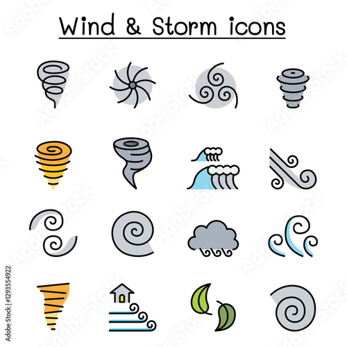 Wind & storm icon set in thin line style