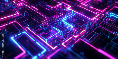 Wallpaper Mural A mesmerizing abstract background with intricate fractal-like patterns, softly pulsating with radiant neon hues. The glowing geometric formations evoke a high-tech digital realm, seamlessly blending Torontodigital.ca