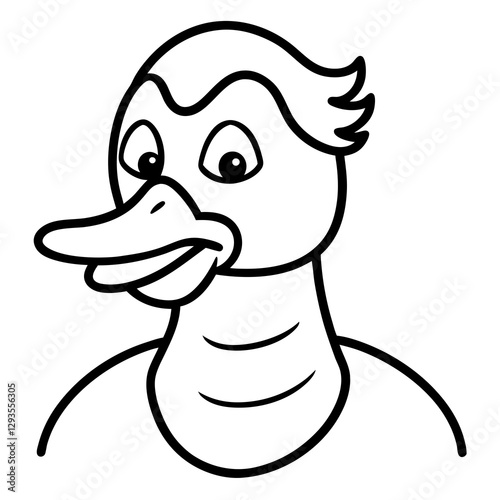 A duck with a grumpy grandpa face line art vector illustration 
