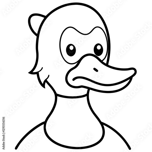 A duck with a grumpy grandpa face line art vector illustration 