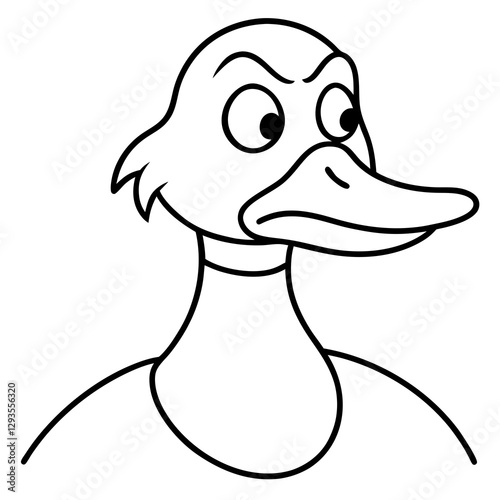 A duck with a grumpy grandpa face line art vector illustration 