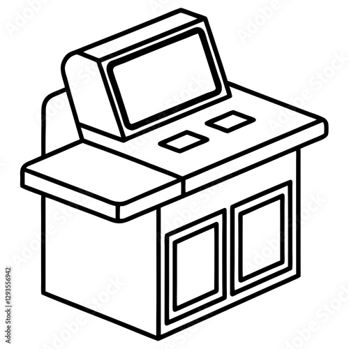 A futuristic self checkout counter line art vector illustration 