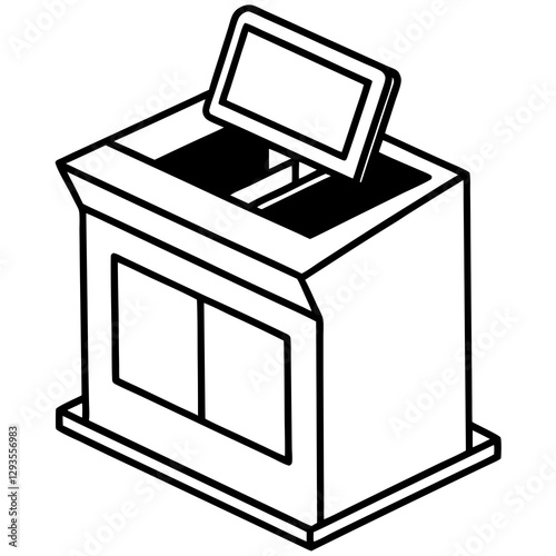 A futuristic self checkout counter line art vector illustration 