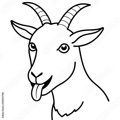 A goat sticking out it's tongue with crossed eyes  line art vector illustration 